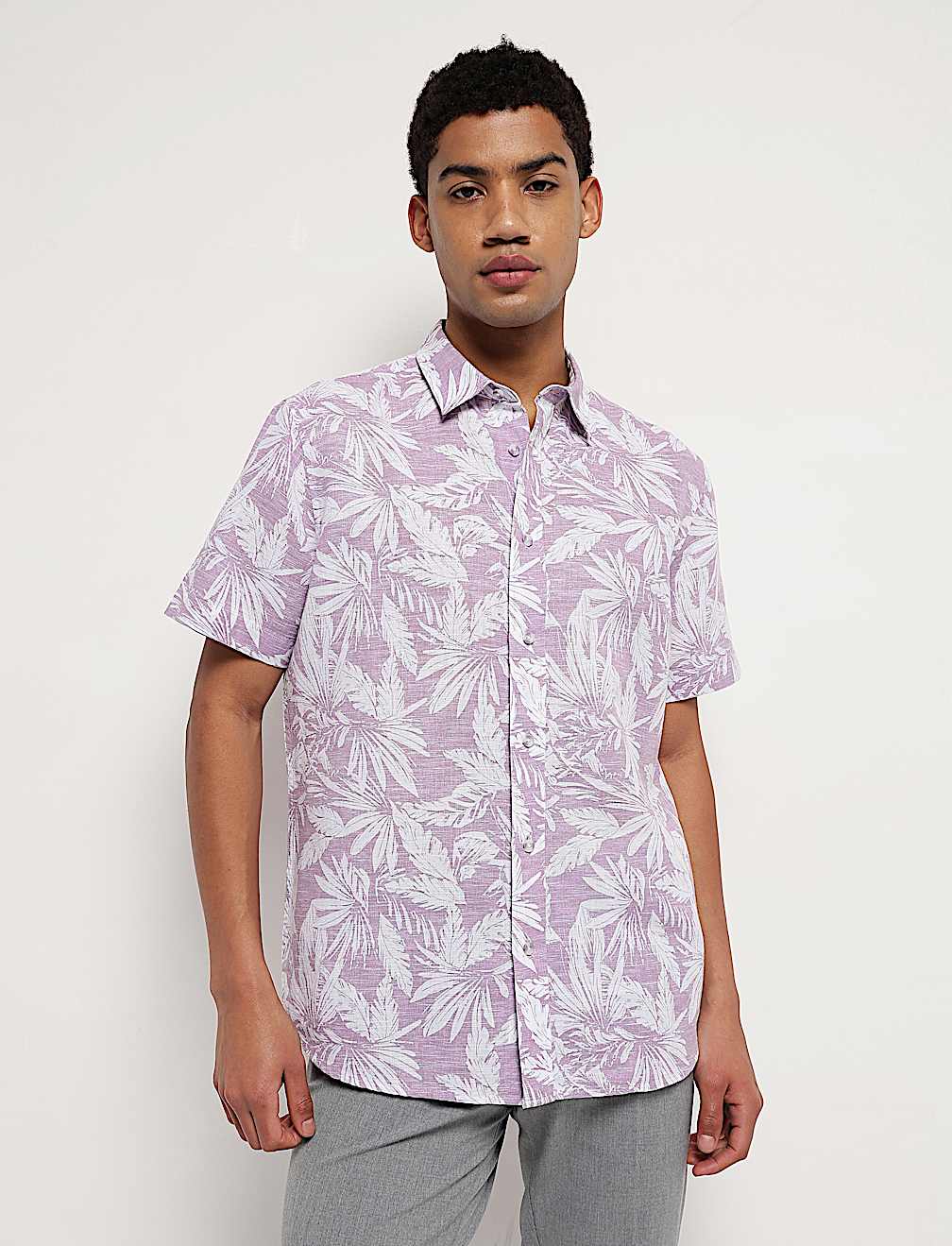 Linen Rich Relaxed Fit Tropical Print Shirt