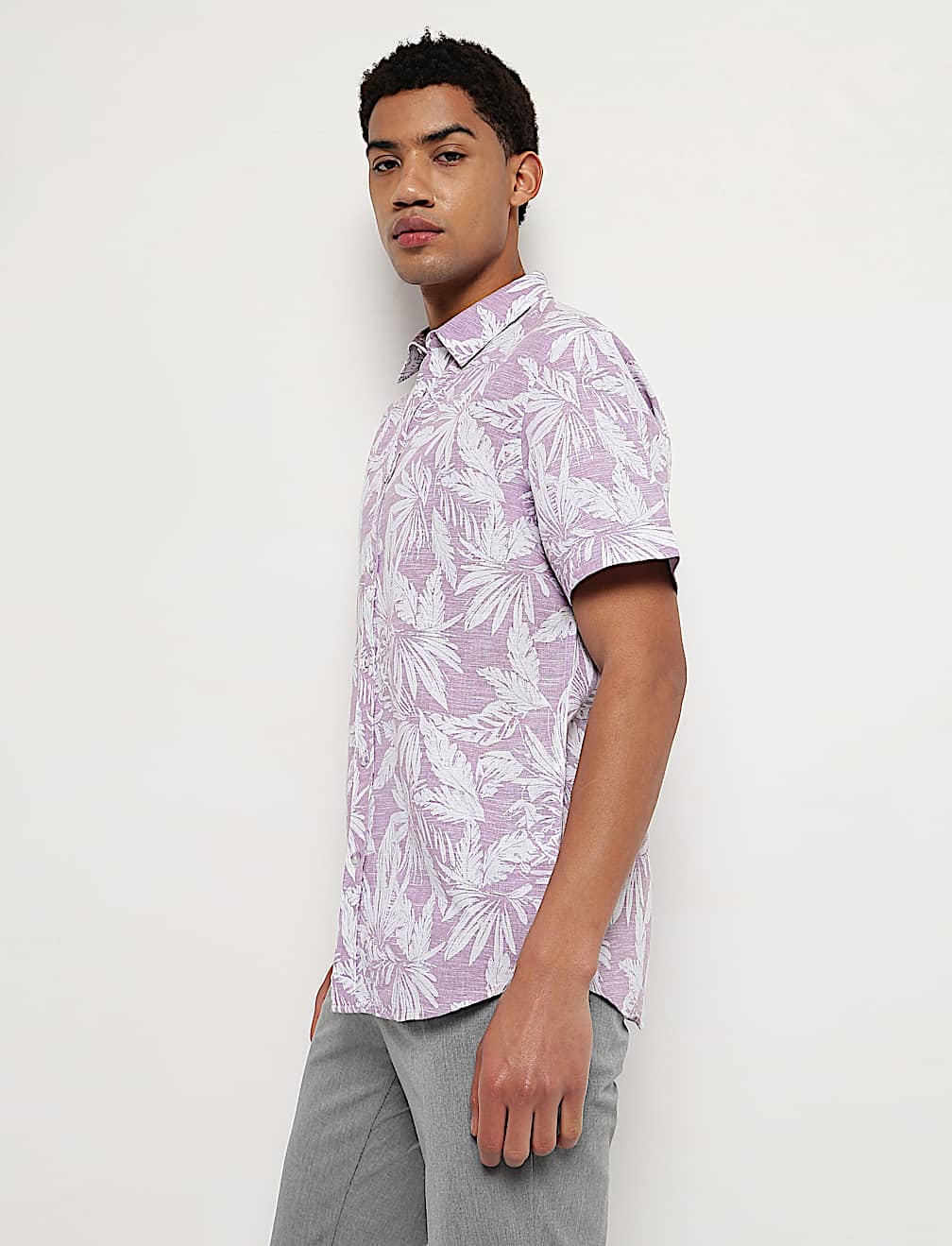 Linen Rich Relaxed Fit Tropical Print Shirt