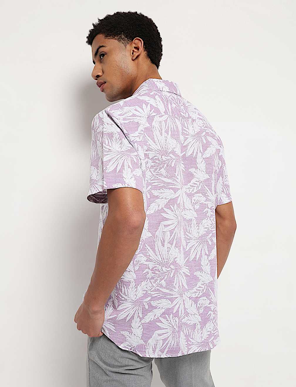 Linen Rich Relaxed Fit Tropical Print Shirt