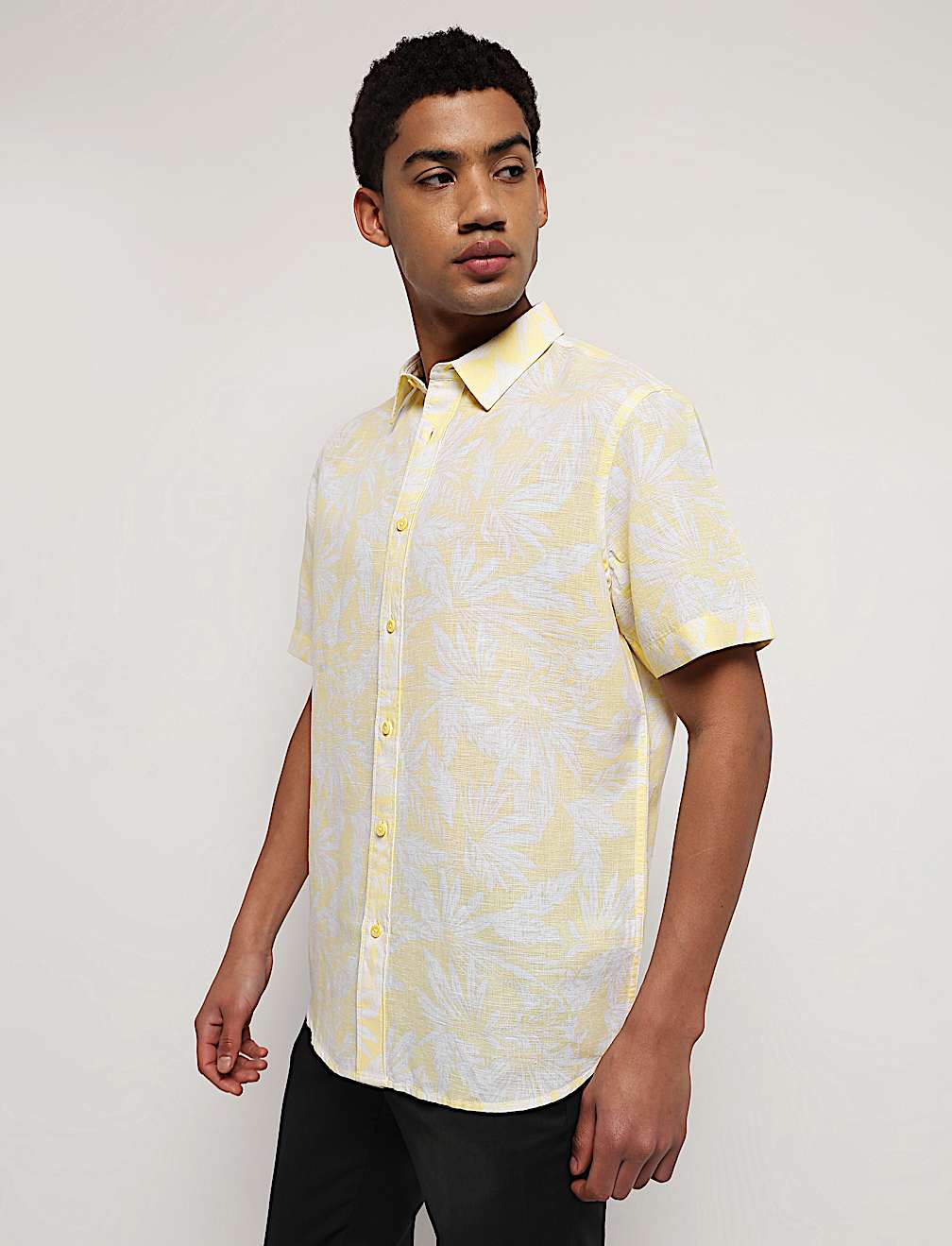 Linen Rich Relaxed Fit Tropical Print Shirt