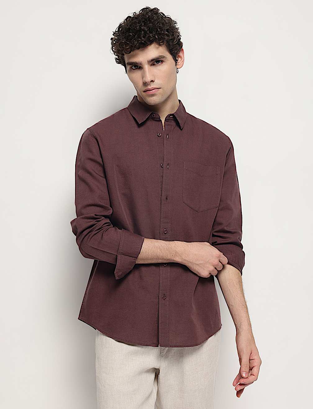 Cotton Linen Blend Relaxed Fit Shirt