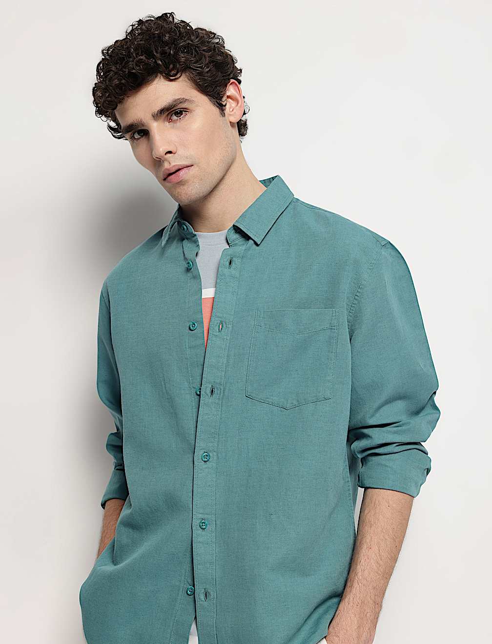 Cotton Linen Blend Relaxed Fit Shirt