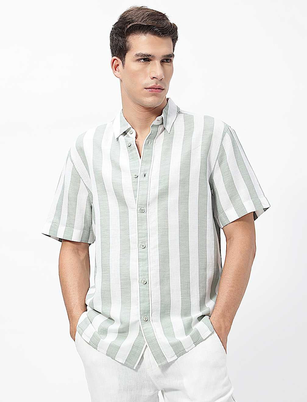 Linen Rich Relaxed Fit Stripes Shirt