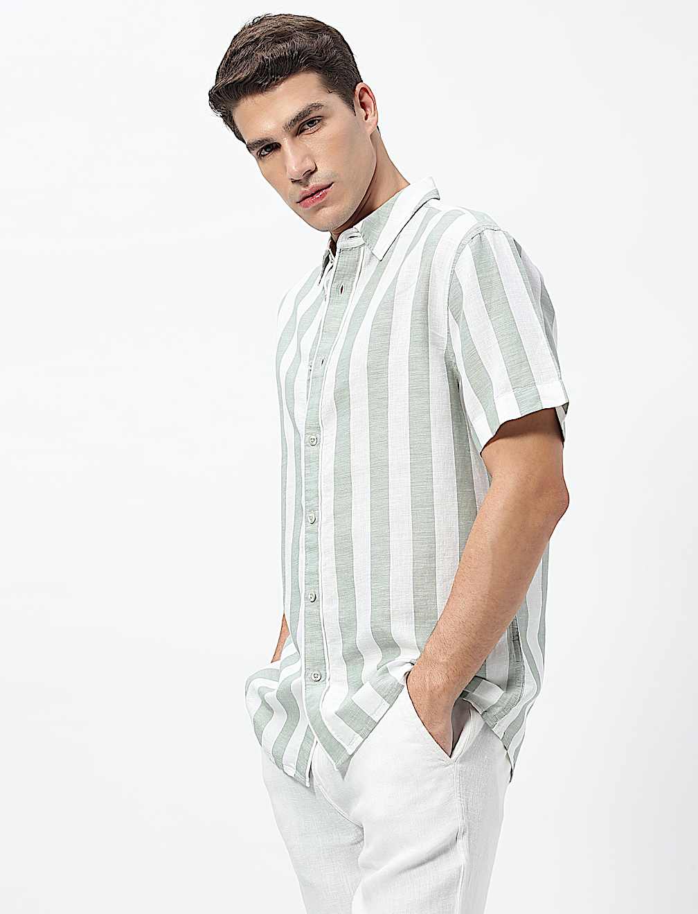 Linen Rich Relaxed Fit Stripes Shirt