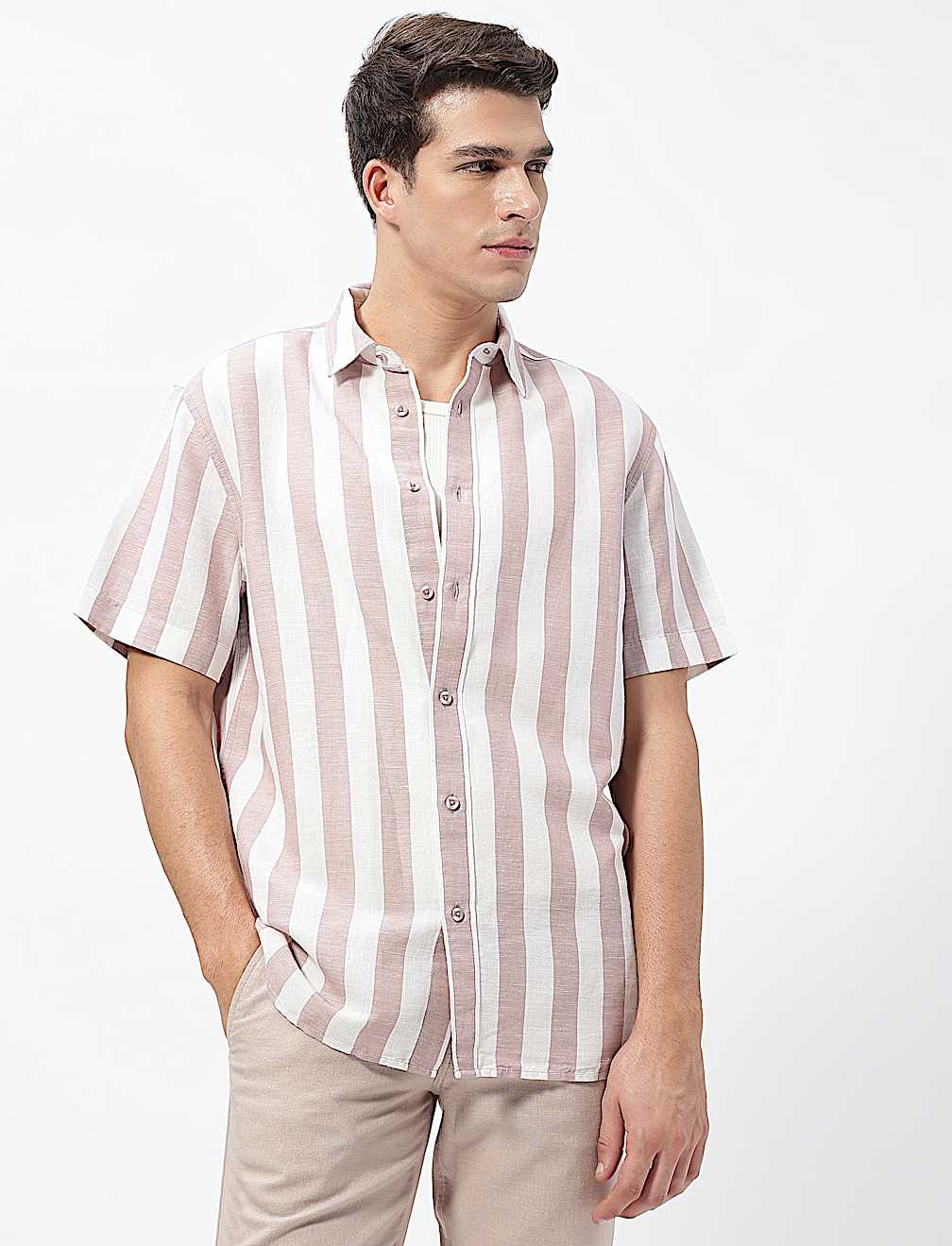 Linen Rich Relaxed Fit Stripes Shirt