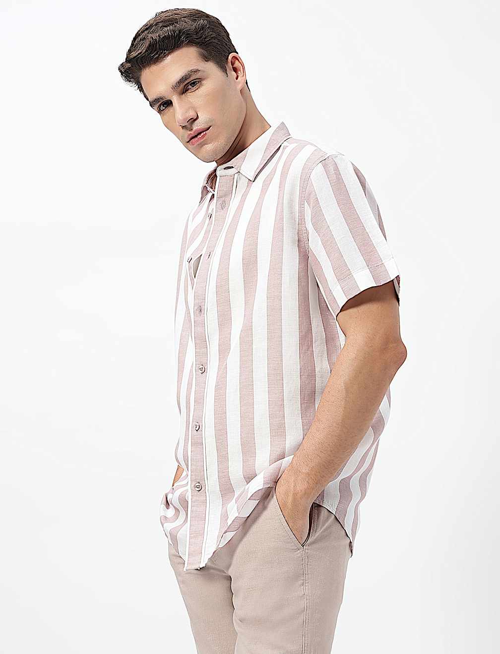 Linen Rich Relaxed Fit Stripes Shirt