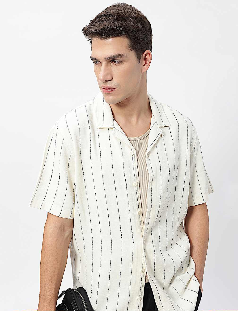 Linen Rich Relaxed Fit Striped Shirt
