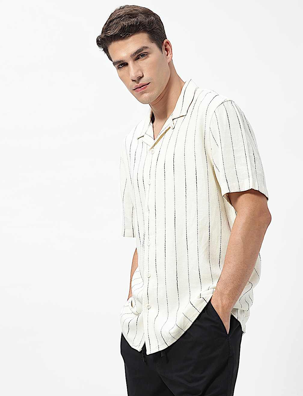 Linen Rich Relaxed Fit Striped Shirt
