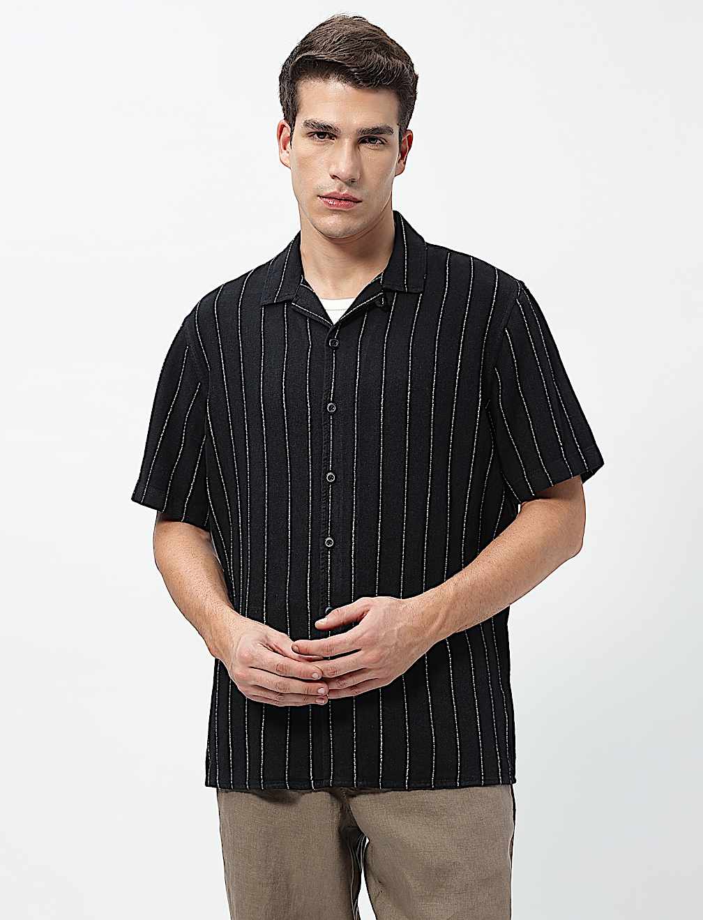 Linen Rich Relaxed Fit Striped Shirt