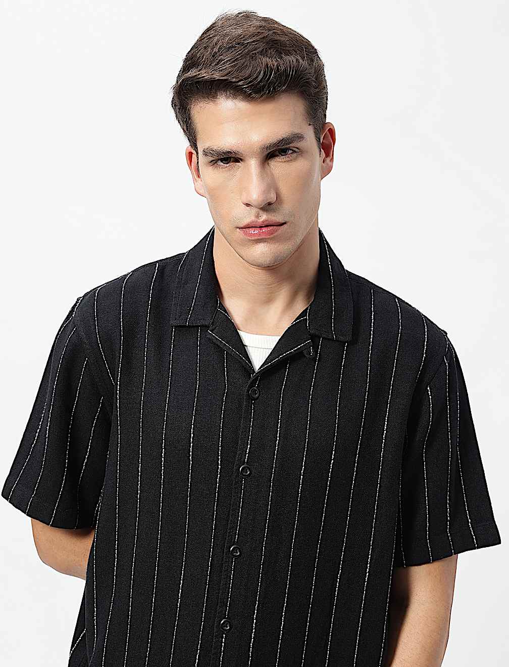Linen Rich Relaxed Fit Striped Shirt