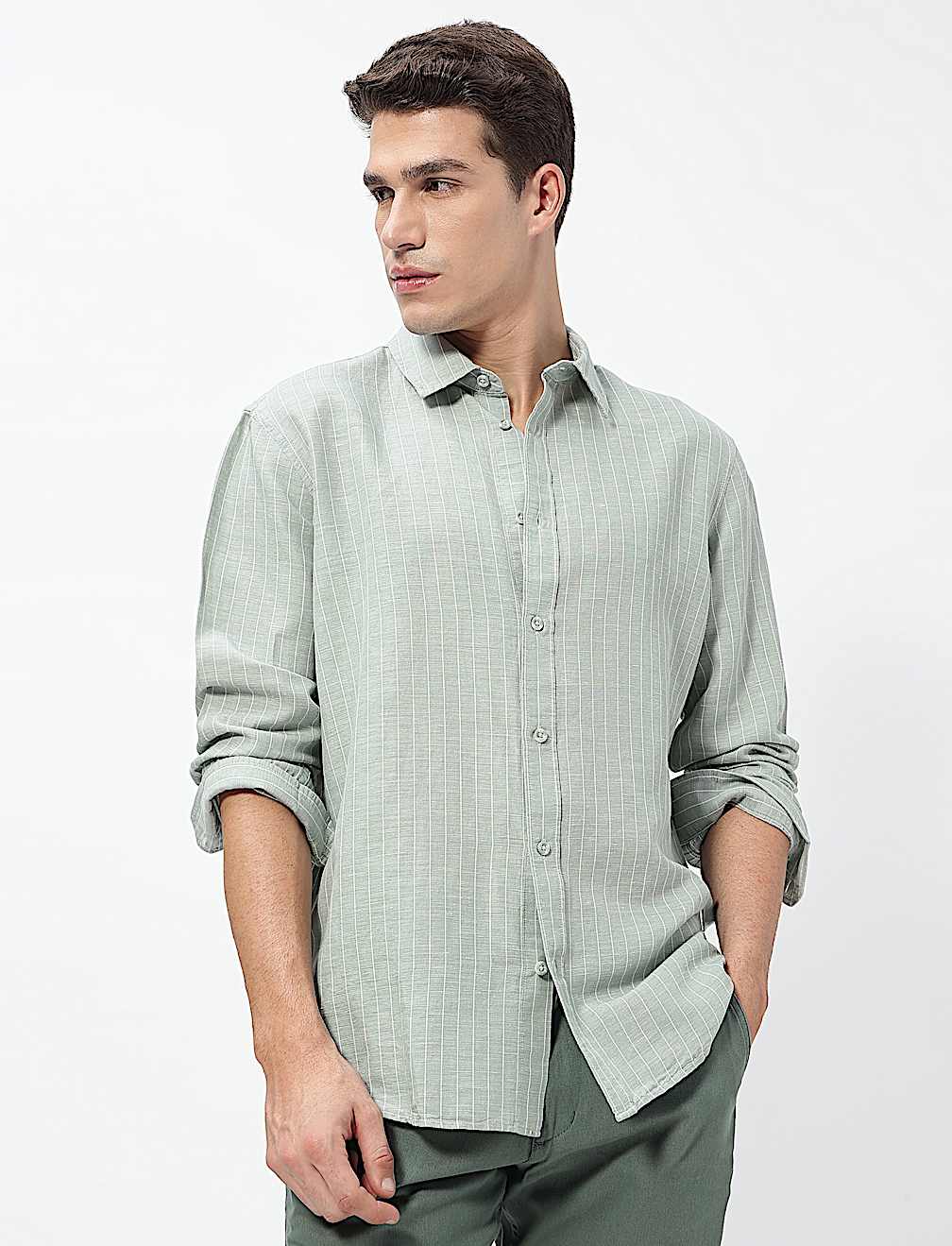 Linen Rich Relaxed Fit Stripes Shirt