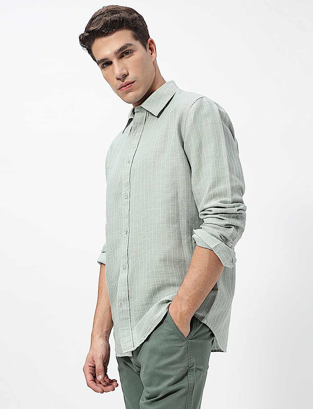 Linen Rich Relaxed Fit Stripes Shirt