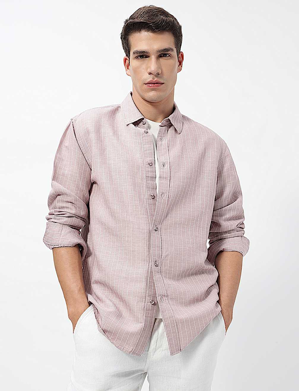 Linen Rich Relaxed Fit Stripes Shirt