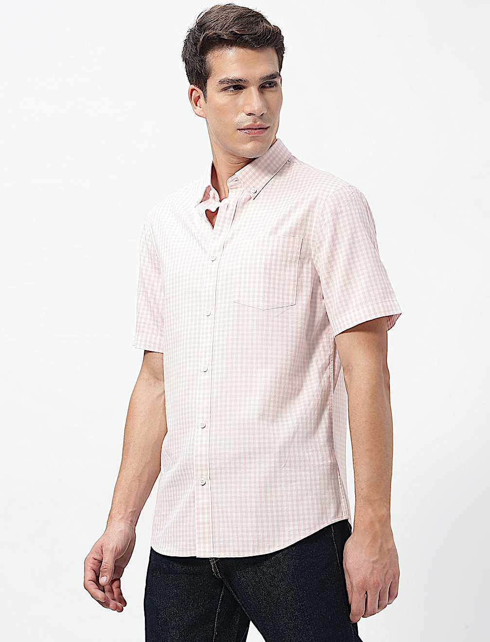 Pure Cotton Checks Button-Down Collar Shirt