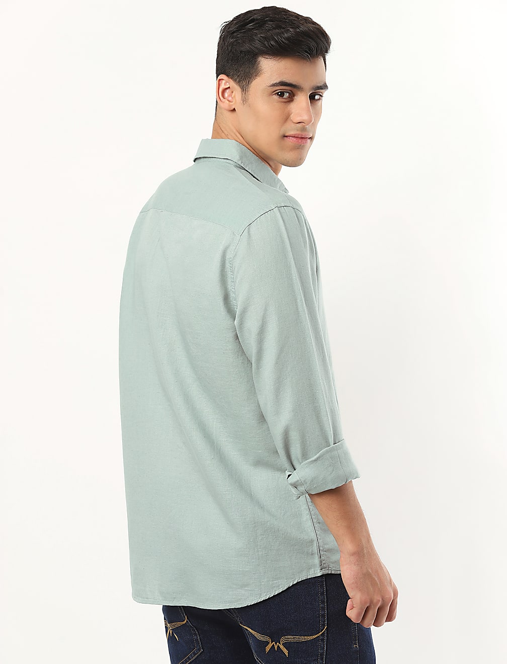 Linen Mix Plain Spread Collar Shirt