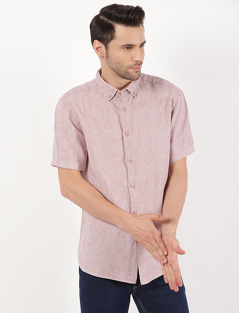 Pure Linen Plain Button Down Shirt
