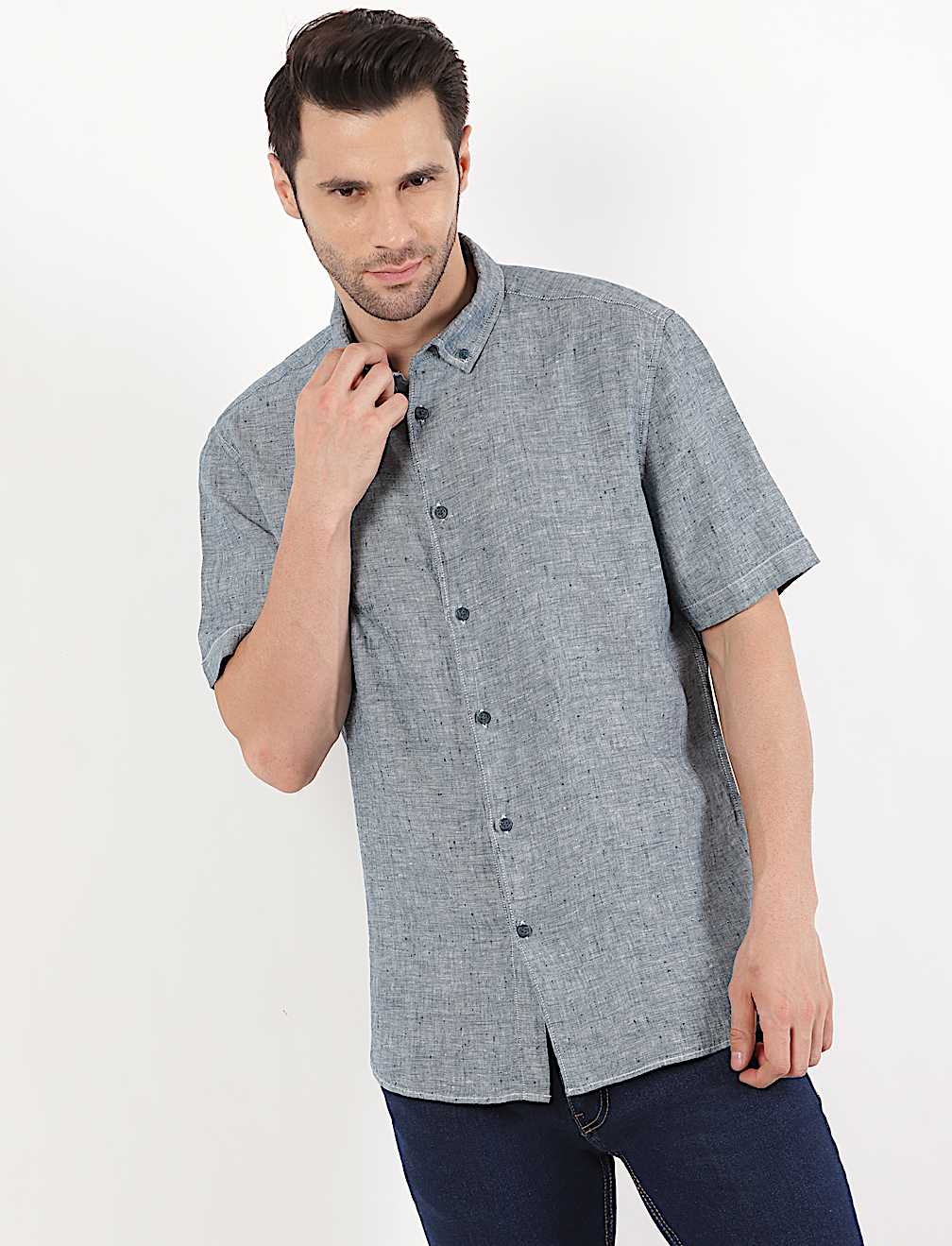 Pure Linen Plain Button Down Shirt