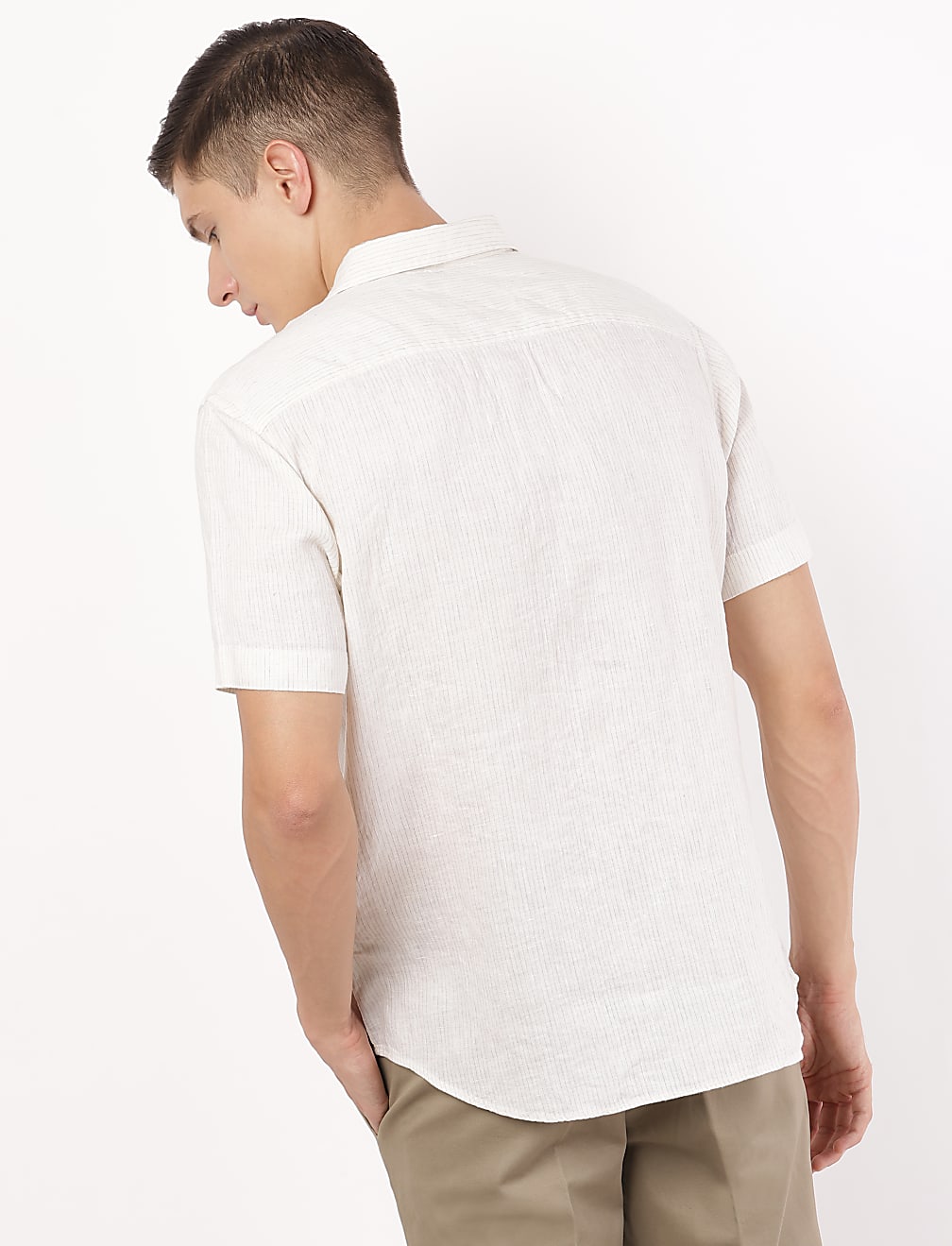 Pure Linen Striped Spread Collar Shirt
