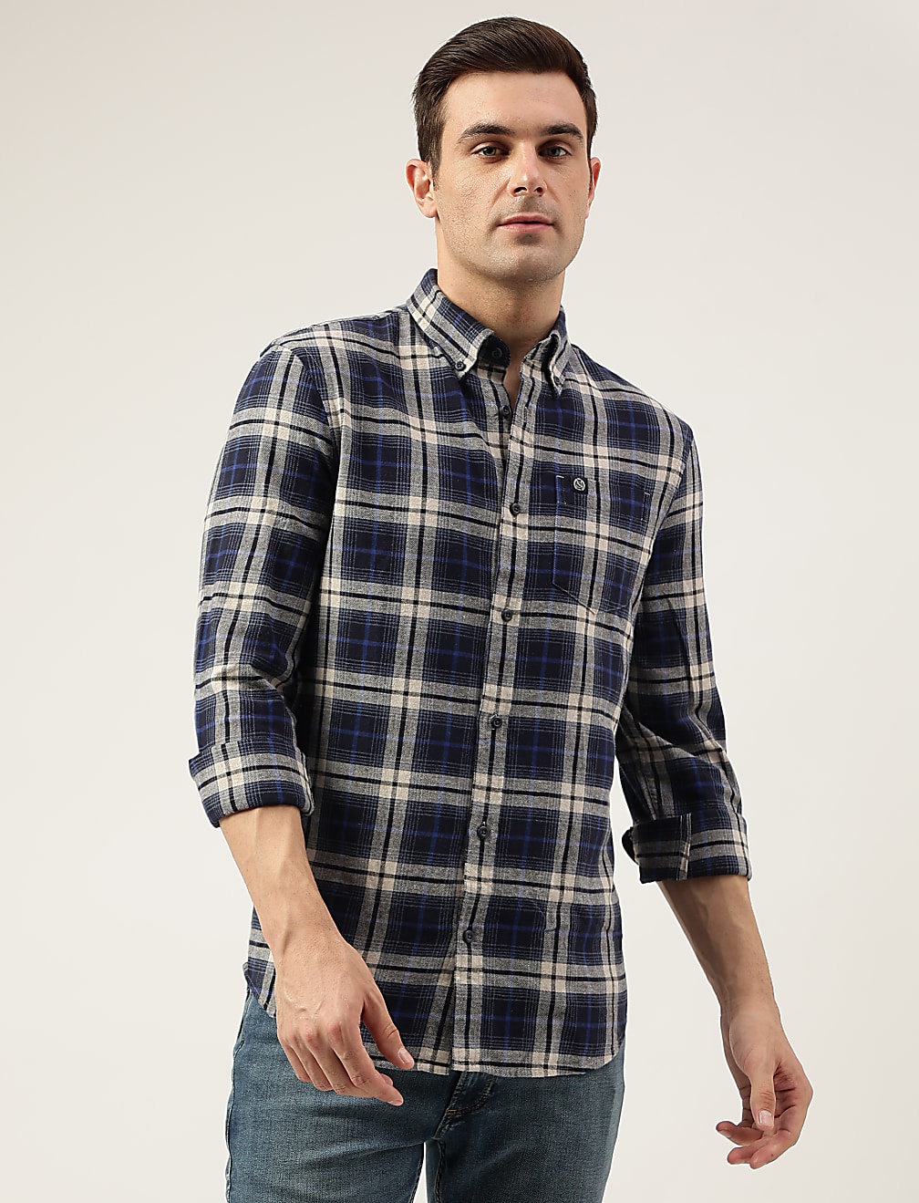 Regular Fit Pure Cotton Checks Button Down Collar Shirt