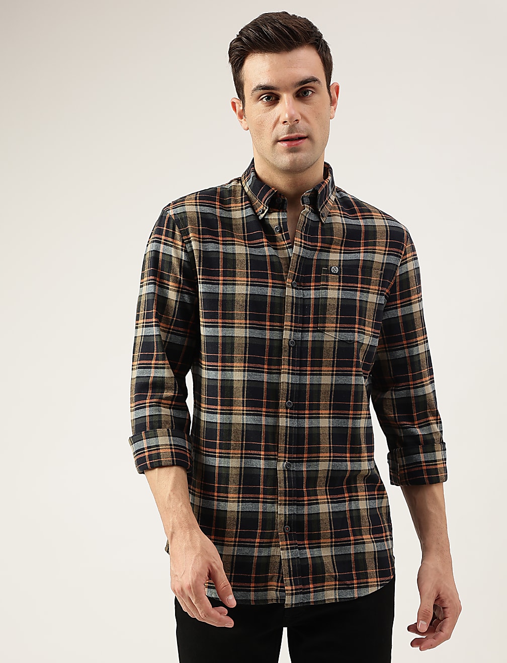 Regular Fit Pure Cotton Checks Button Down Collar Shirt