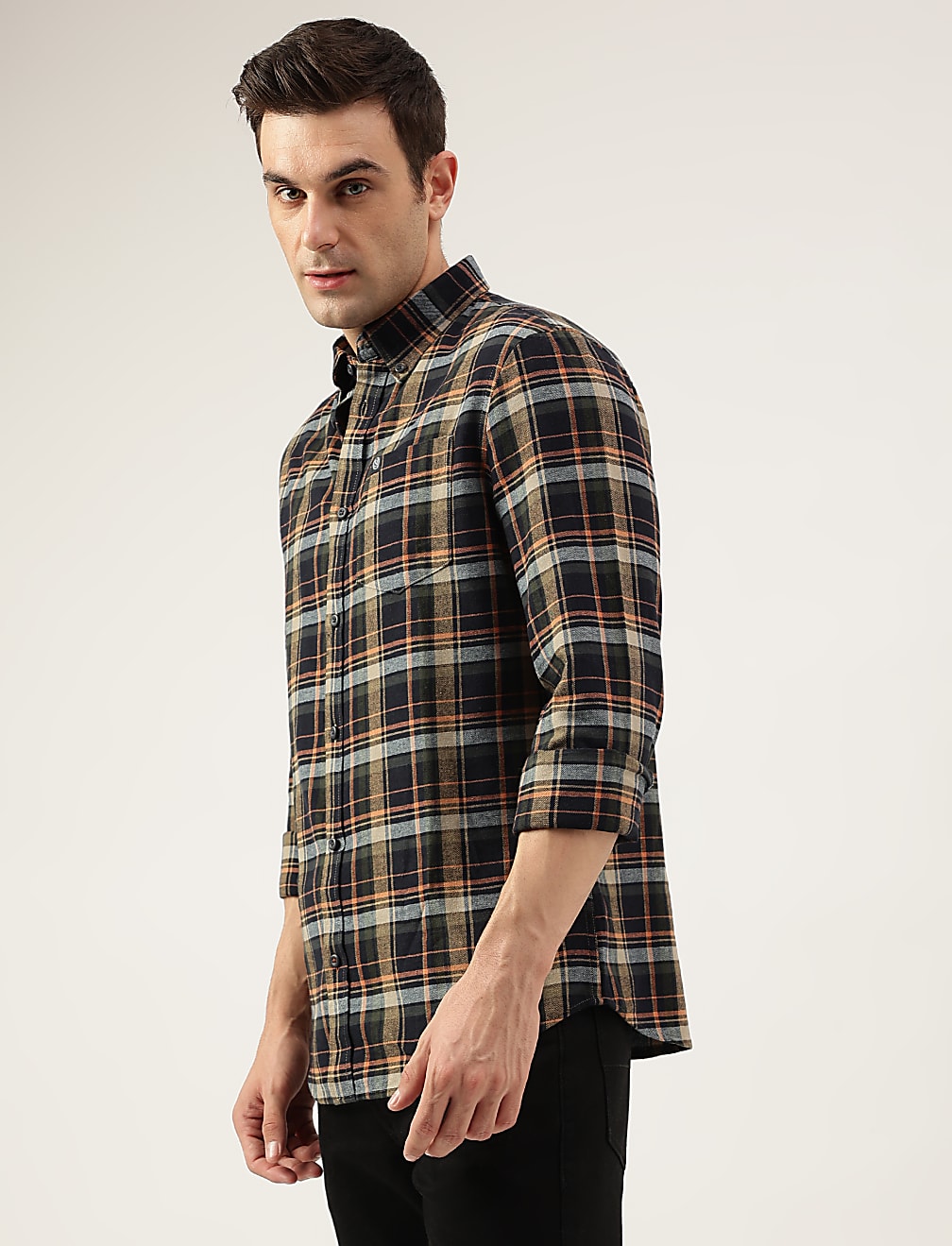 Regular Fit Pure Cotton Checks Button Down Collar Shirt