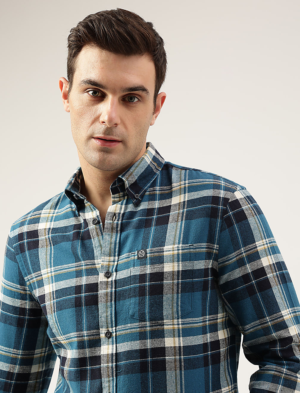 Regular Fit Pure Cotton Checks Button Down Collar Shirt
