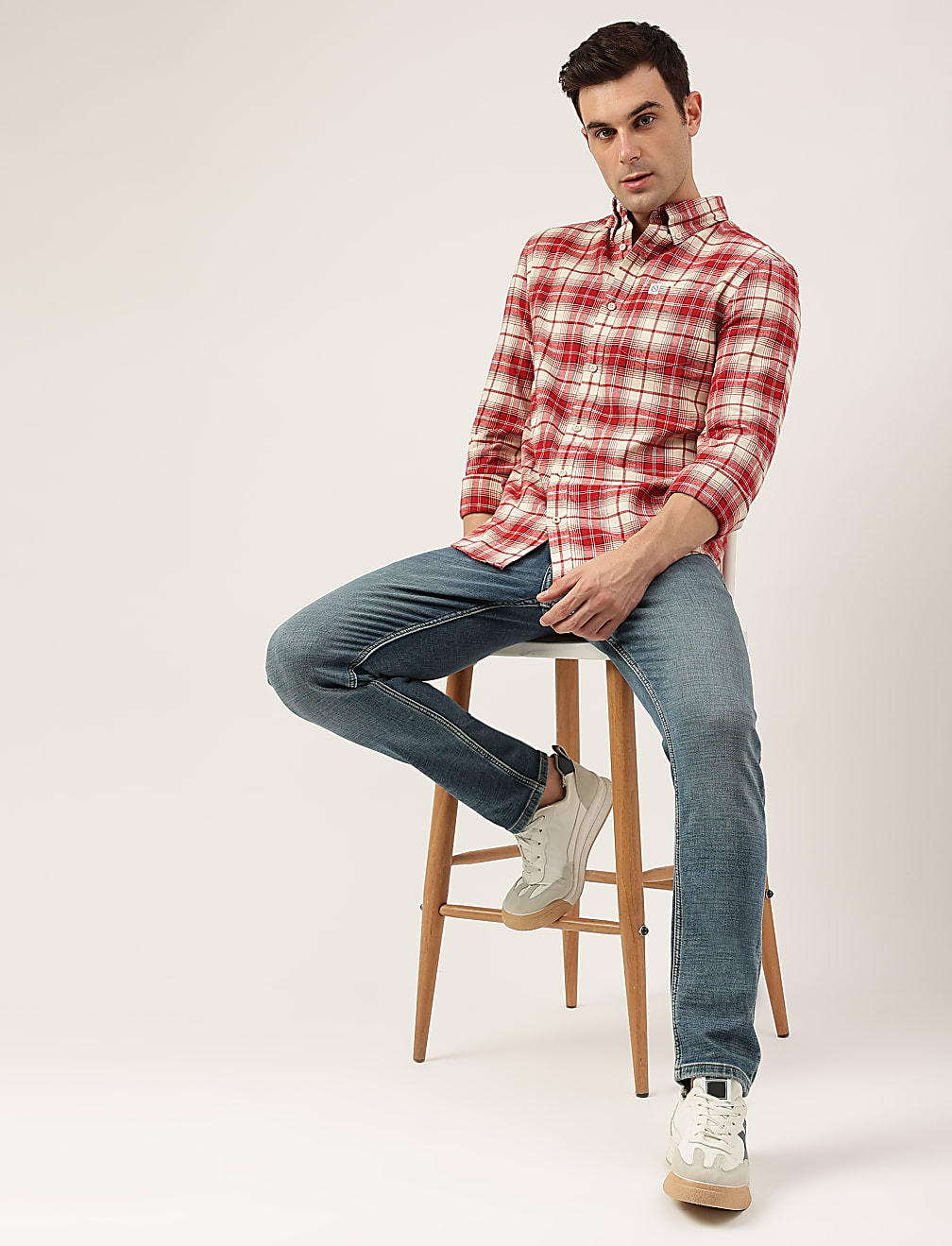 Regular Fit Pure Cotton Checks Button Down Collar Shirt