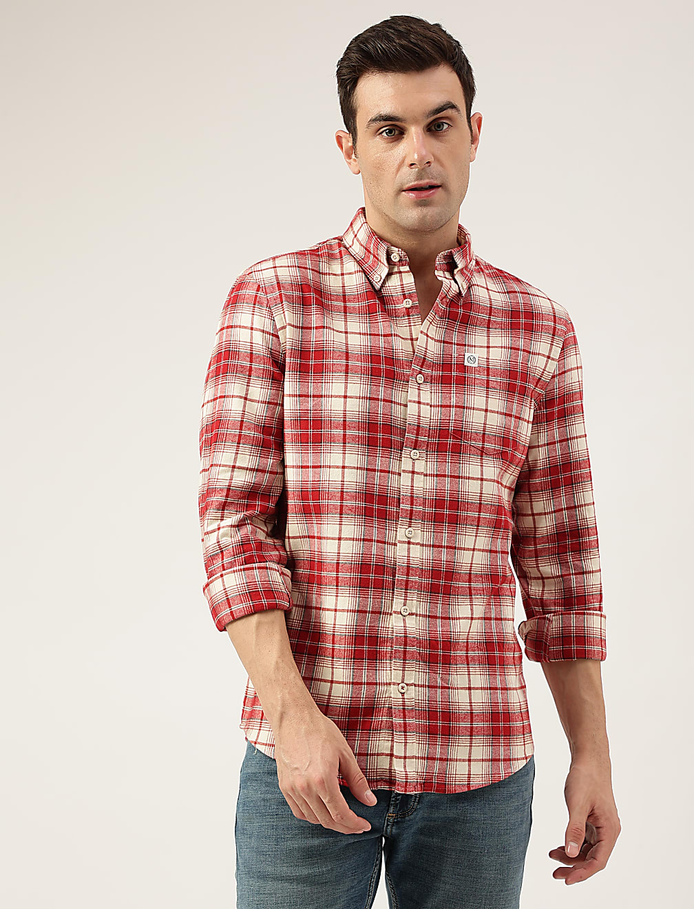 Regular Fit Pure Cotton Checks Button Down Collar Shirt