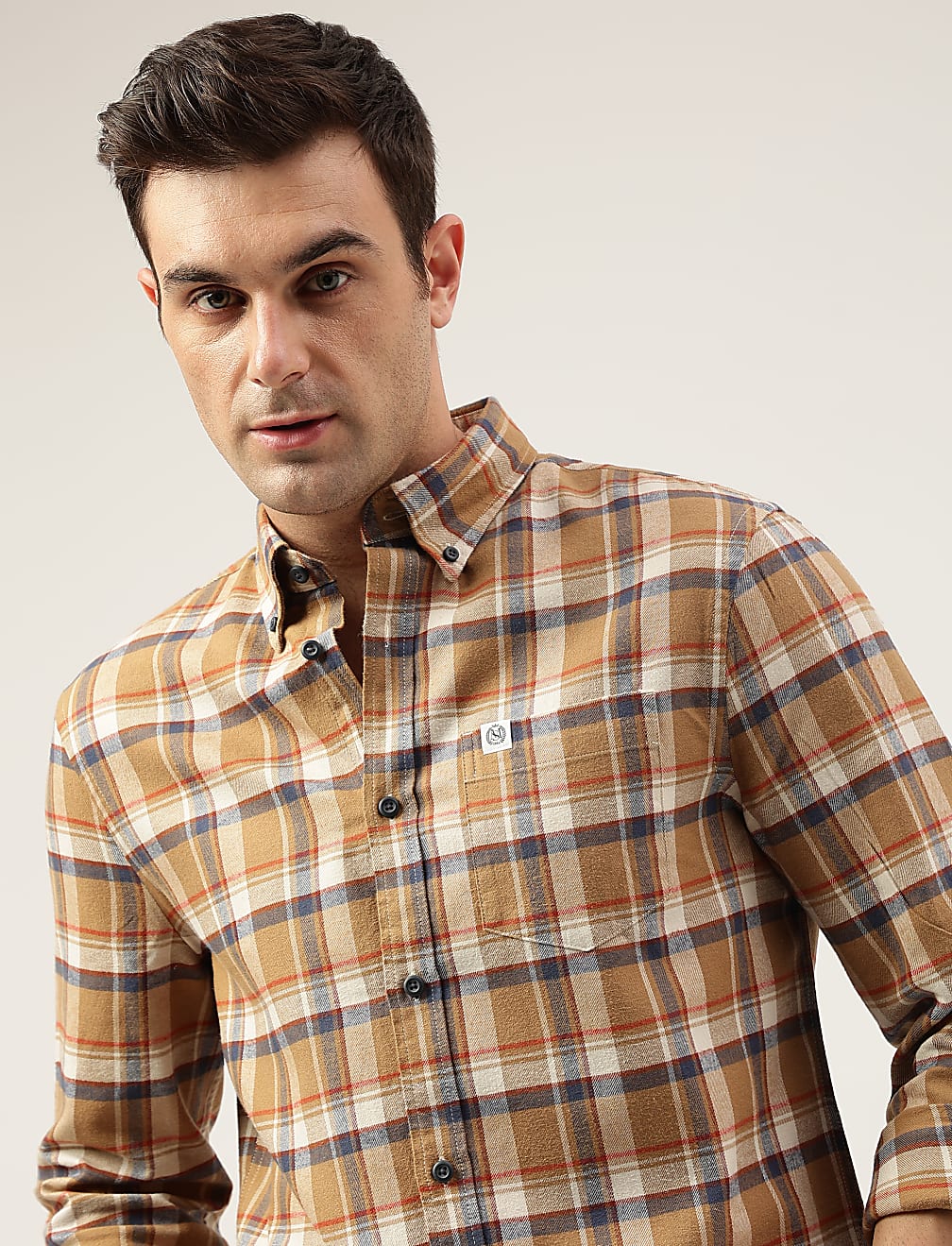 Regular Fit Pure Cotton Checks Button Down Collar Shirt