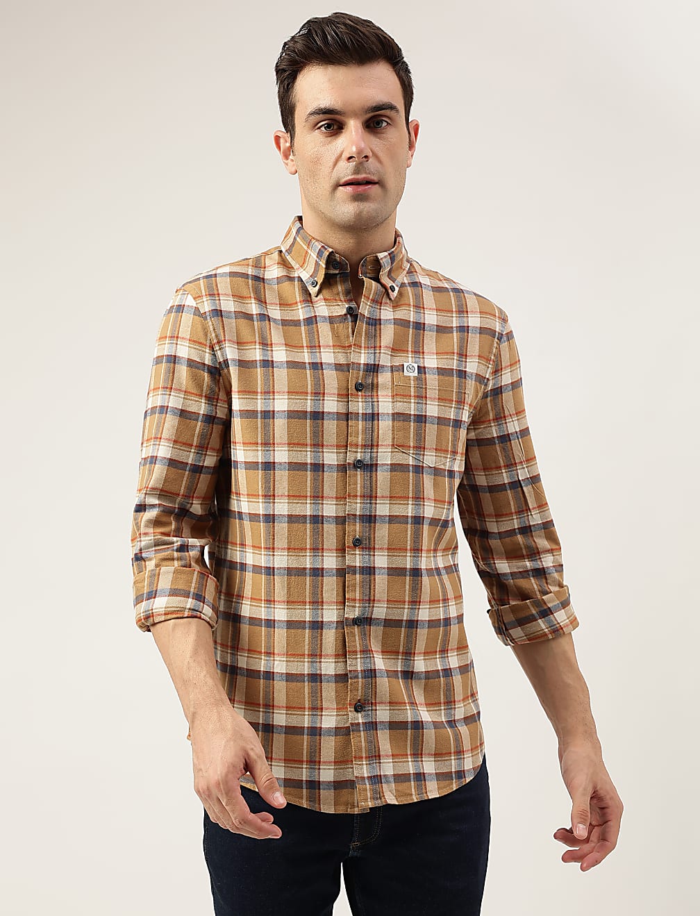 Regular Fit Pure Cotton Checks Button Down Collar Shirt