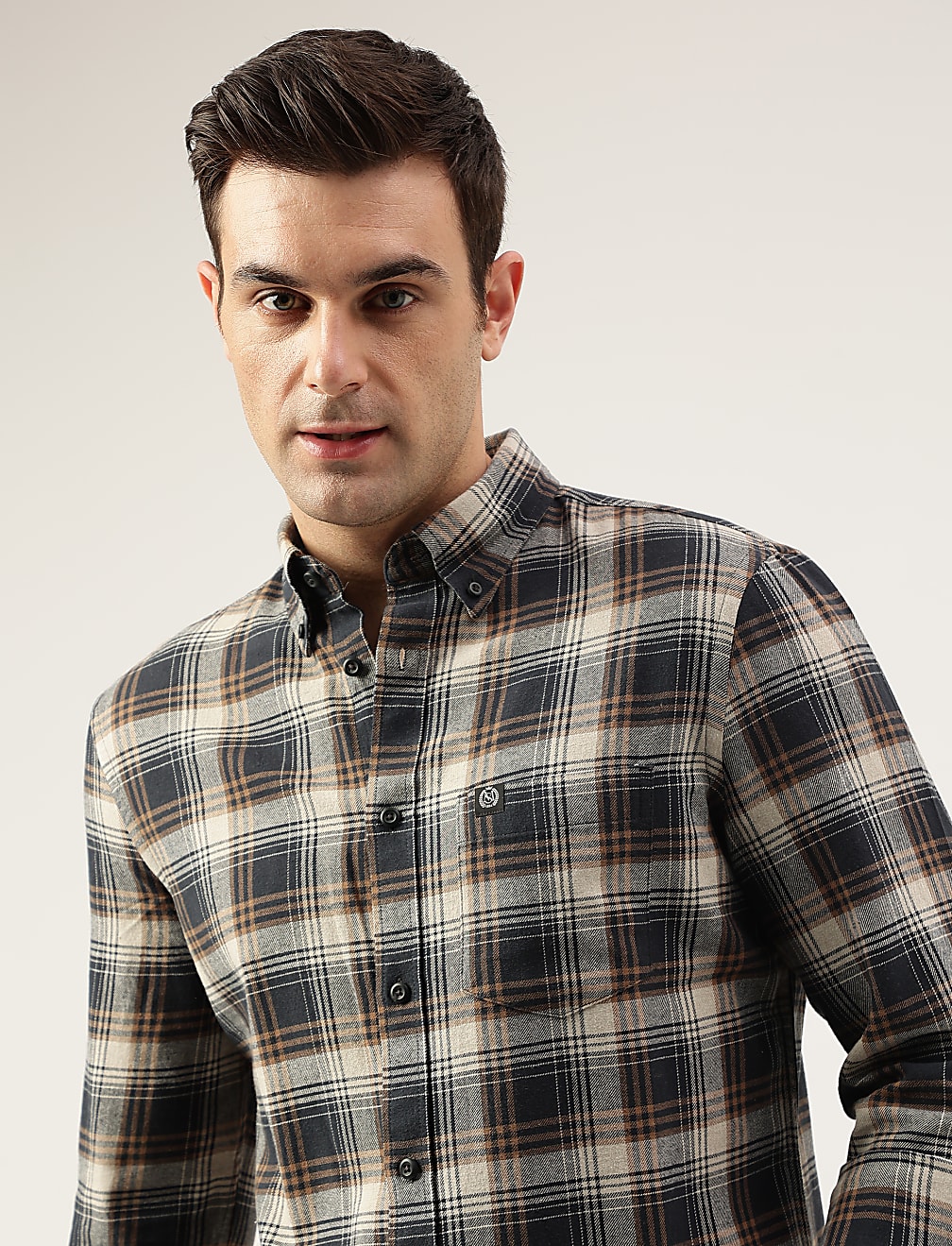 Regular Fit Pure Cotton Checks Button Down Collar Shirt
