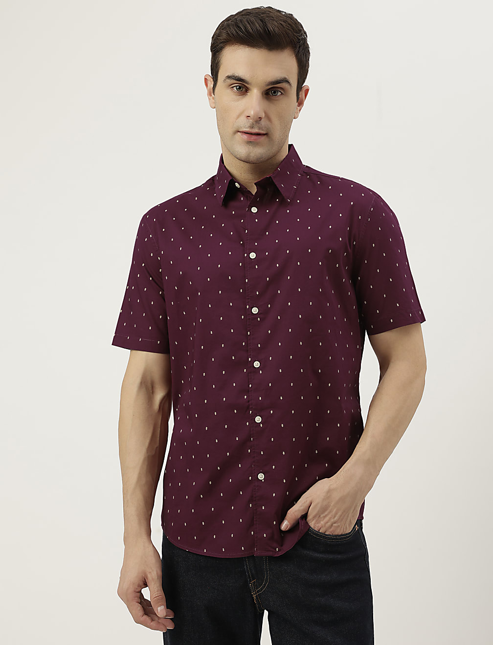 Pure Cotton Printed Spread Collar Shirt