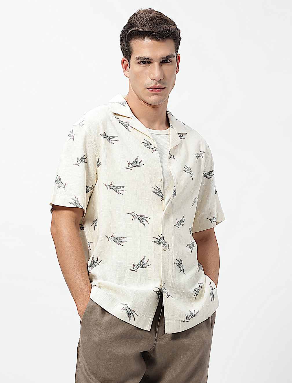 Linen Rich Printed Cuban Collar Shirt