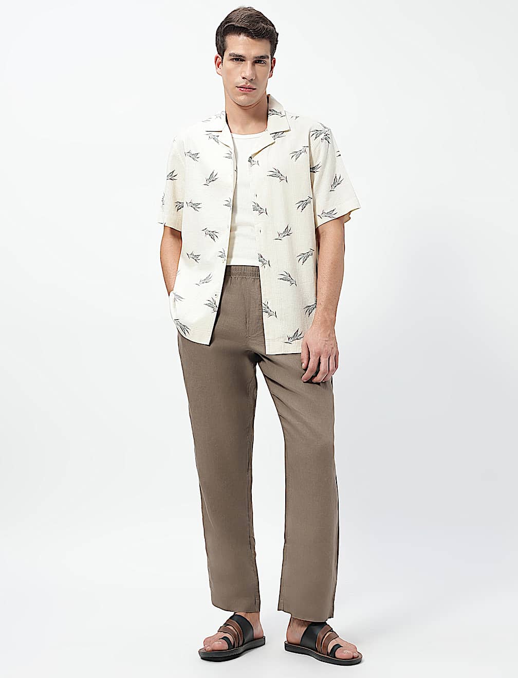 Linen Rich Printed Cuban Collar Shirt