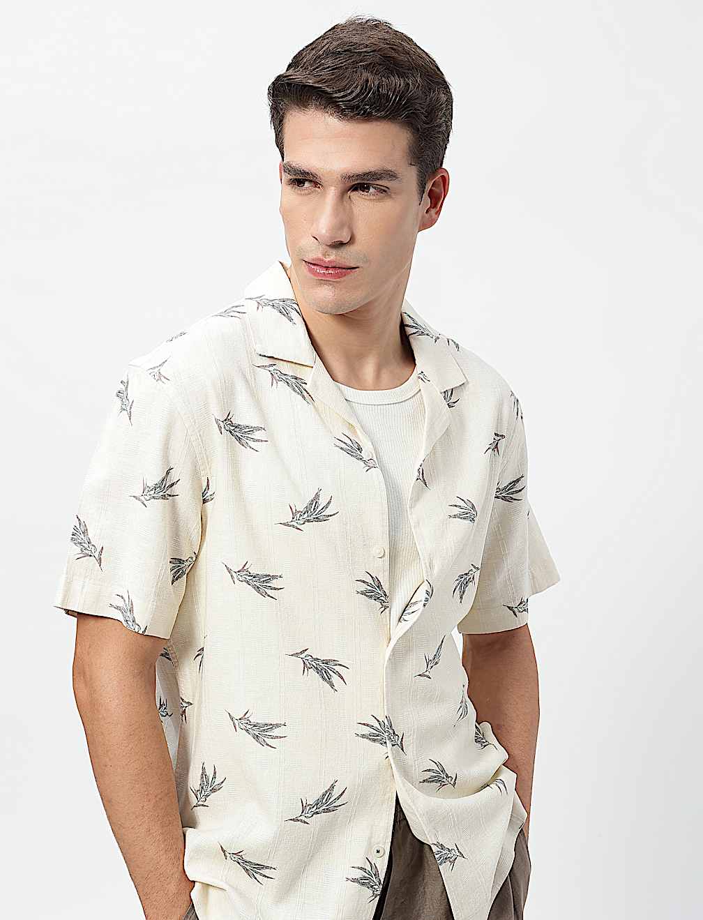 Linen Rich Printed Cuban Collar Shirt
