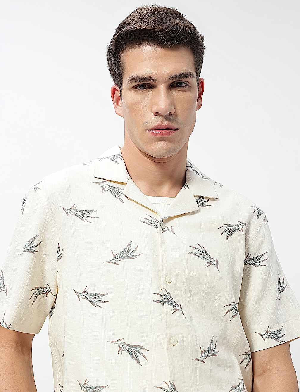 Linen Rich Printed Cuban Collar Shirt