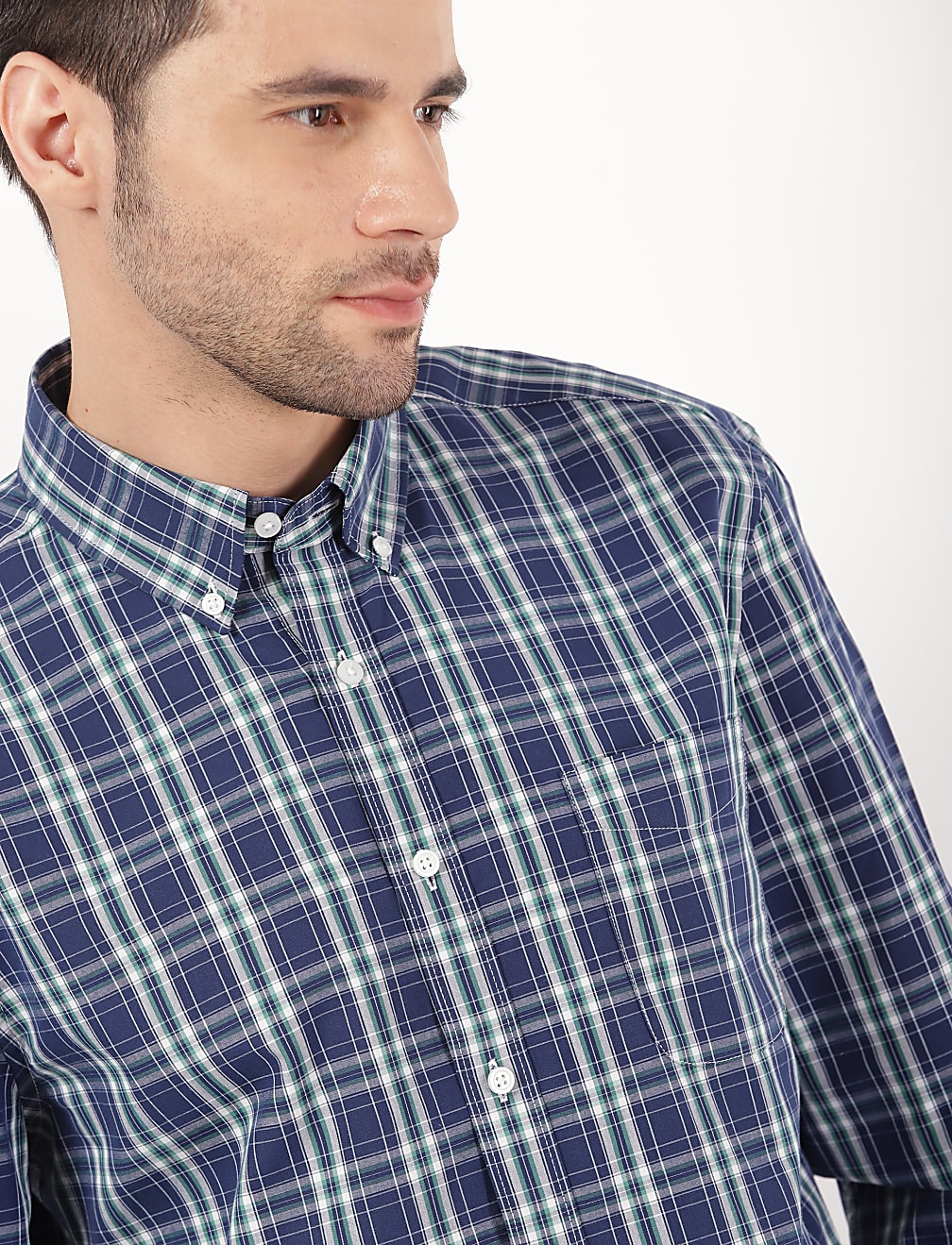 Cotton Checked Button Down Collar Shirt