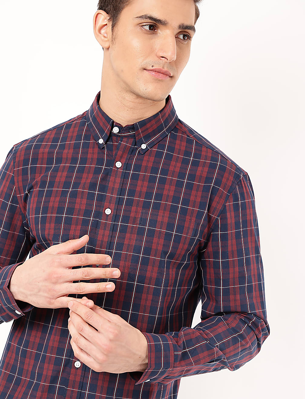 Pure Cotton Checked Button Down Shirt