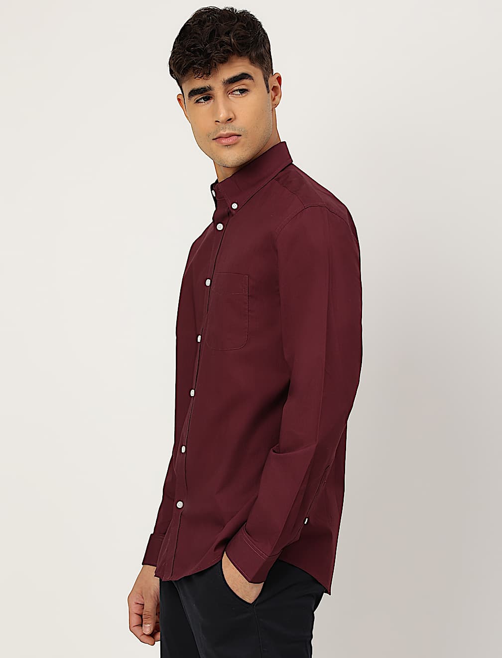 Pure Cotton Plain Collared Shirt