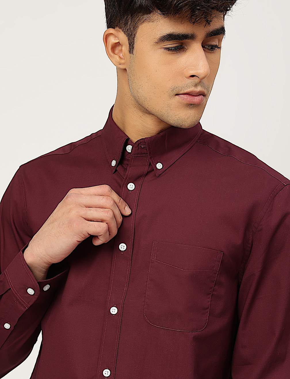 Pure Cotton Plain Collared Shirt