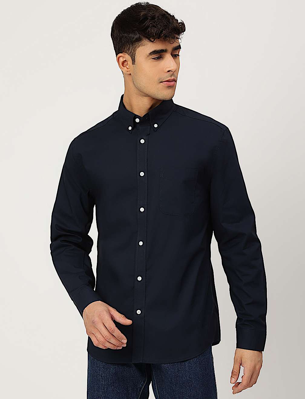 Pure Cotton Plain Collared Shirt