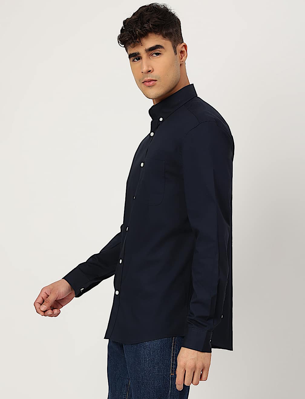 Pure Cotton Plain Collared Shirt