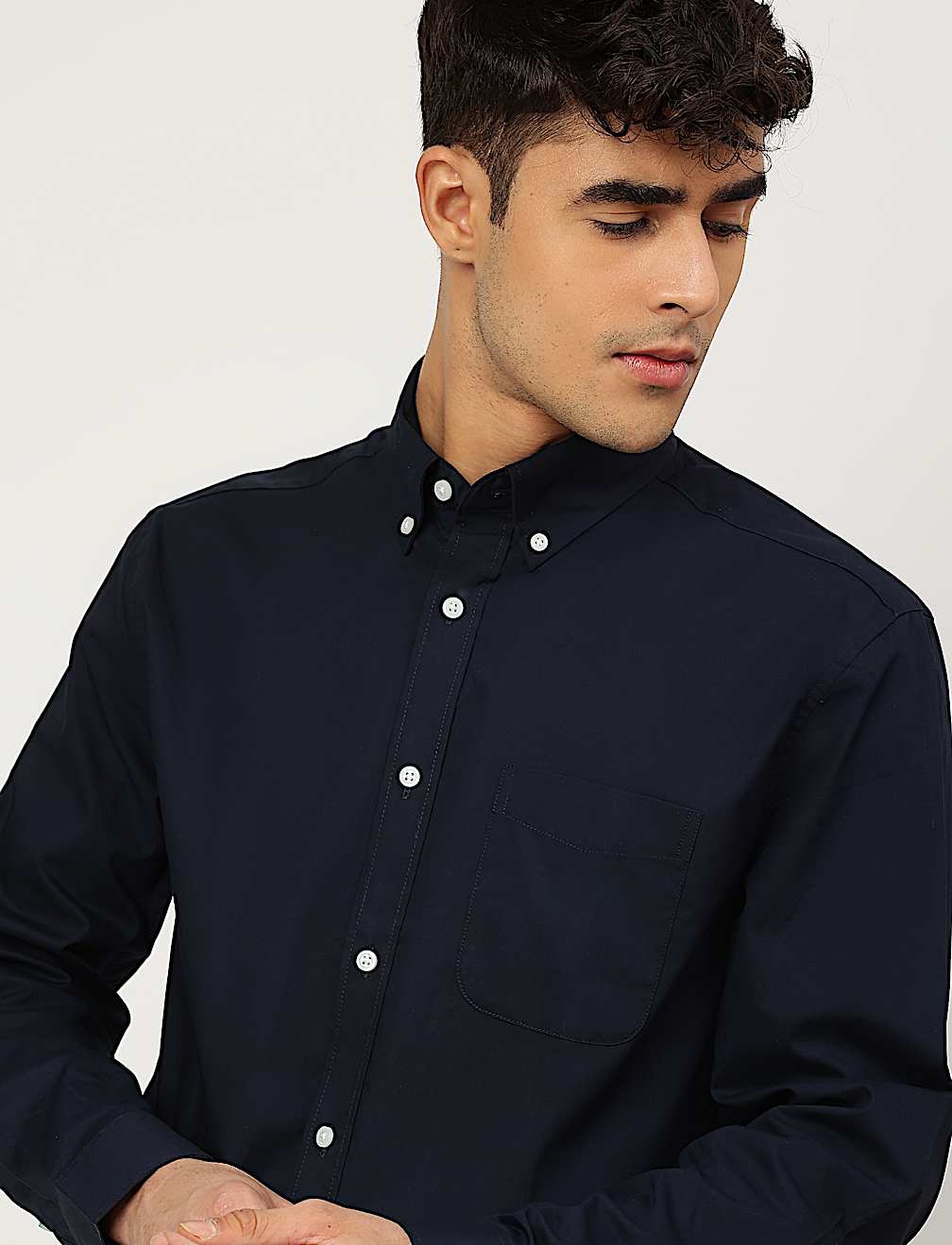 Pure Cotton Plain Collared Shirt