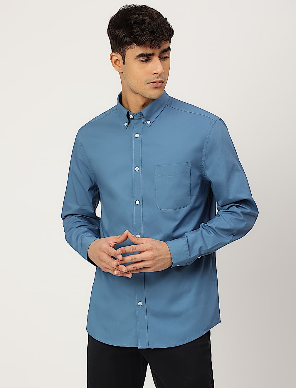 Pure Cotton Plain Collared Shirt
