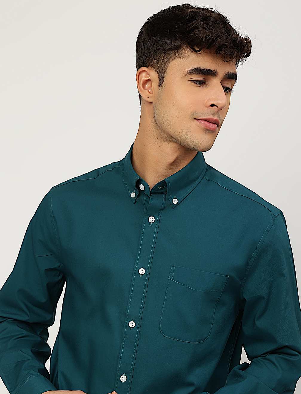 Pure Cotton Plain Collared Shirt