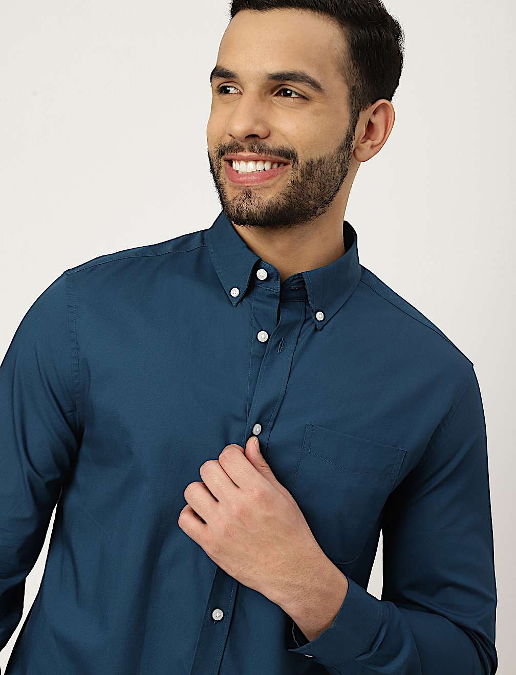 Pure Cotton Plain Collared Shirt