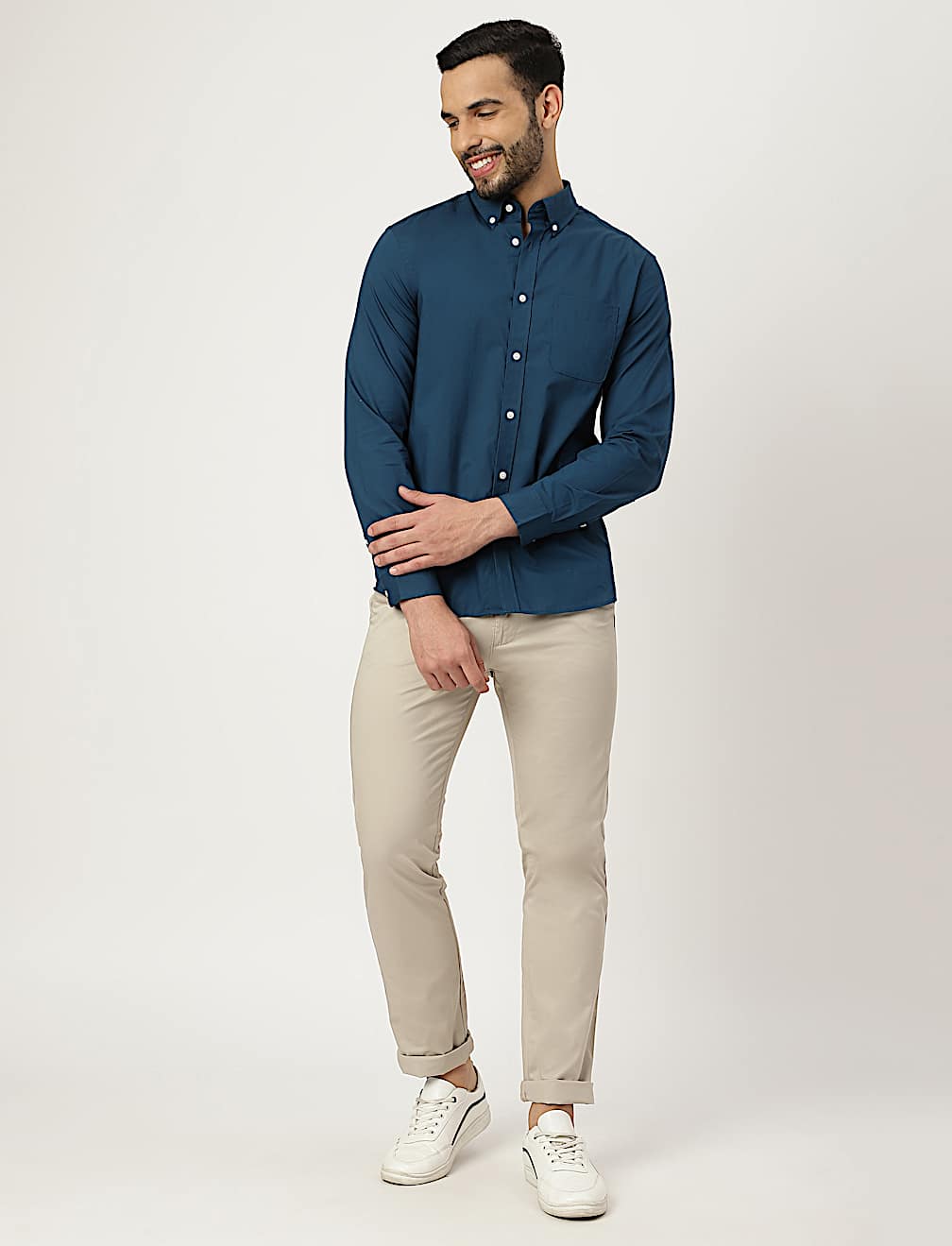 Pure Cotton Plain Collared Shirt