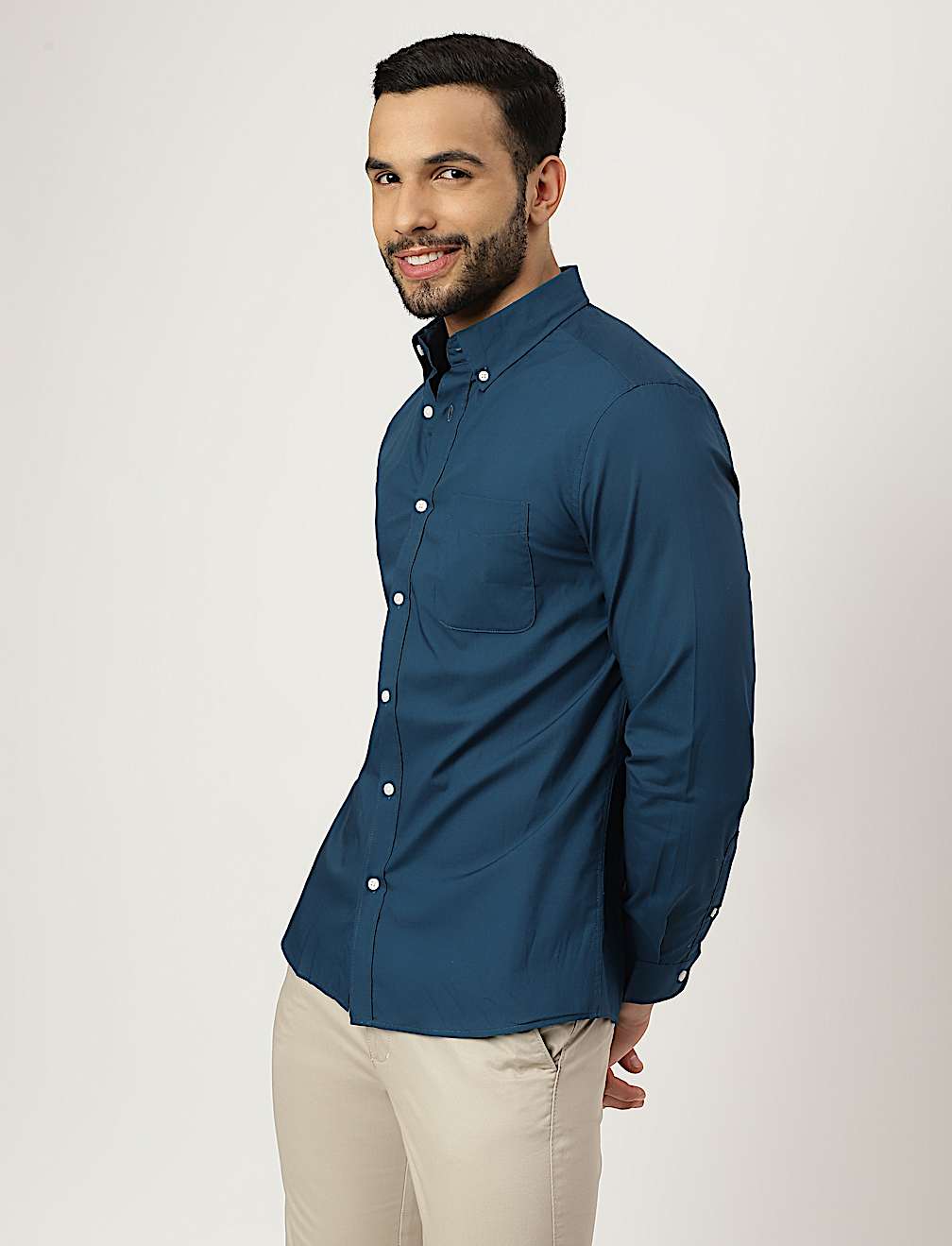 Pure Cotton Plain Collared Shirt