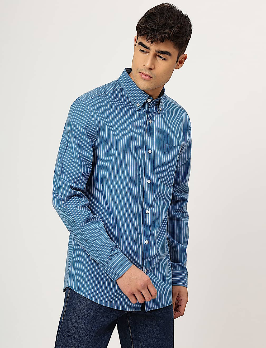 Pure Cotton Striped Buttondown Collar Shirt