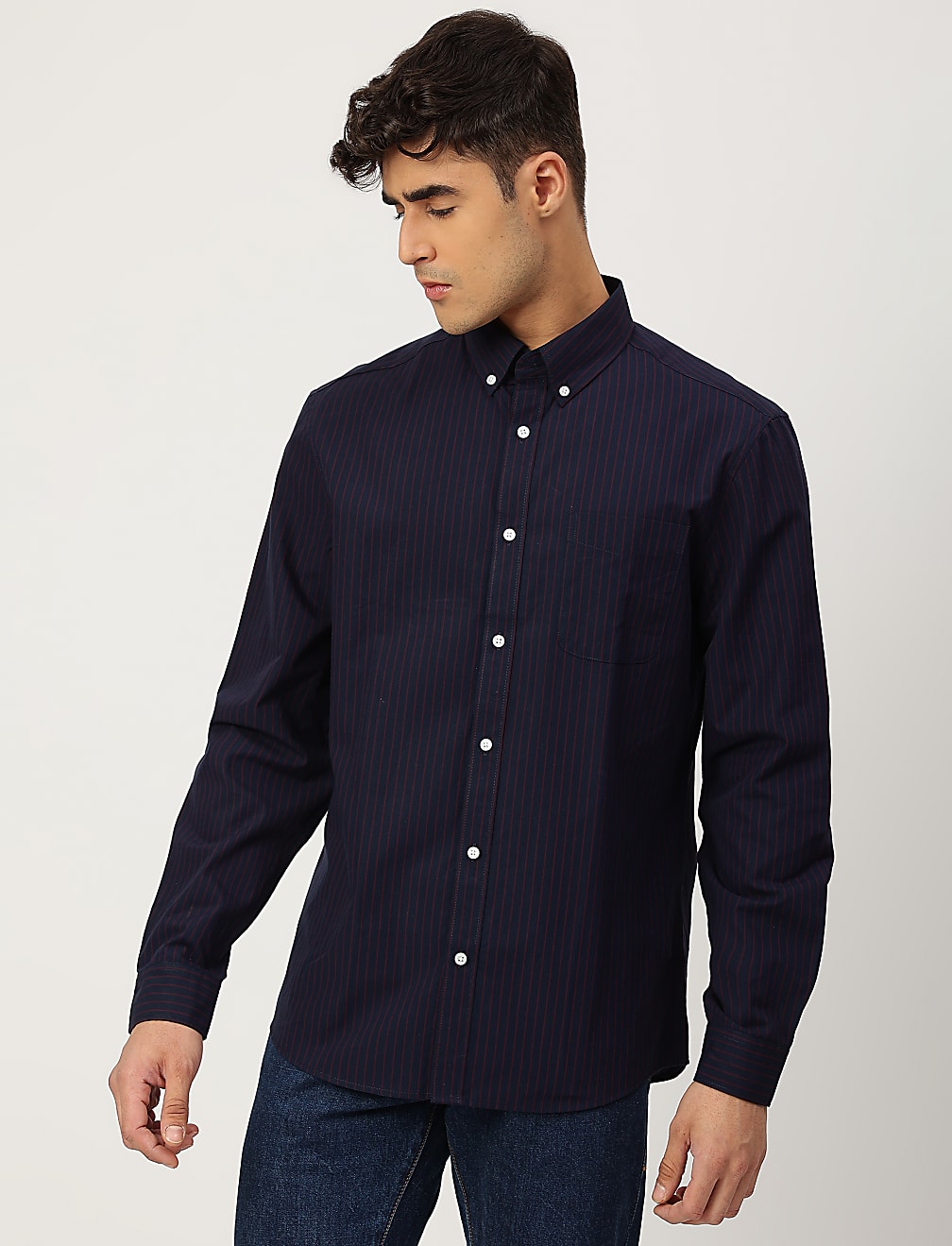Pure Cotton Striped Buttondown Collar Shirt